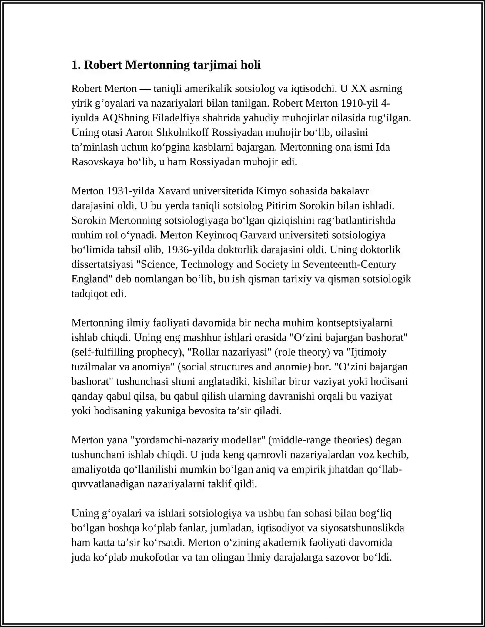 ROBERT MERTON HAYOTI VA IJODI, SOTSIOLOGIYAGA QÒSHGAN HISSASI 3