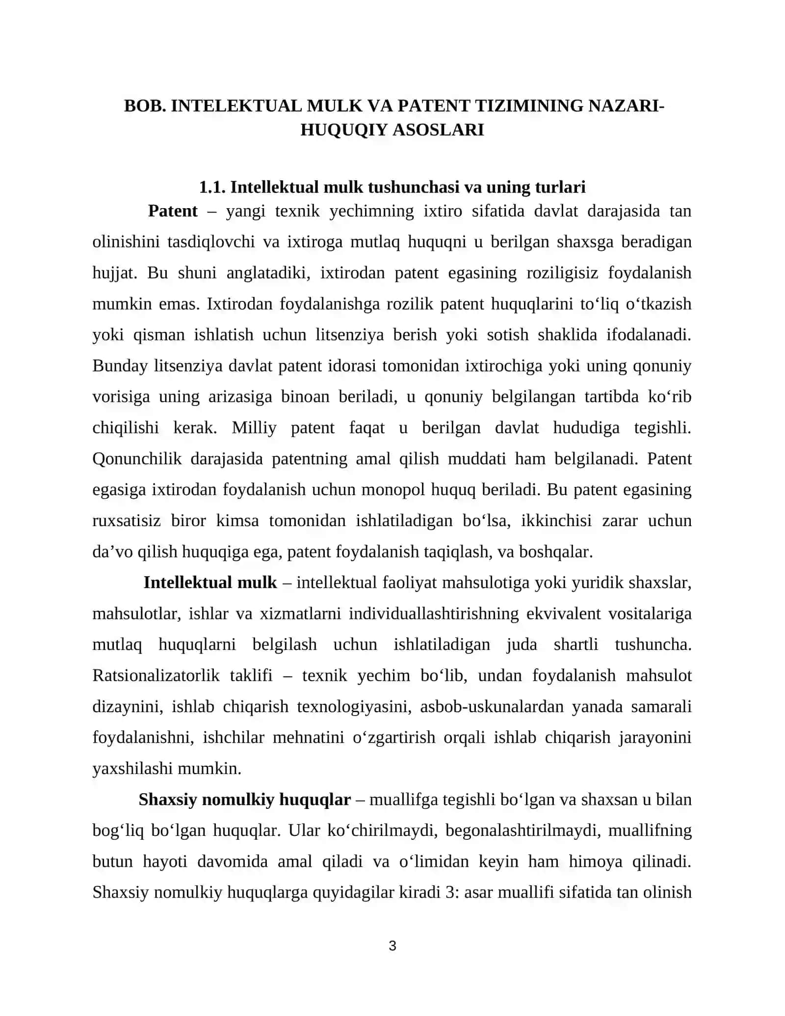 Patent tizimi va intelektual mulk huquqi: Milliy va xorijiy tajriba 3