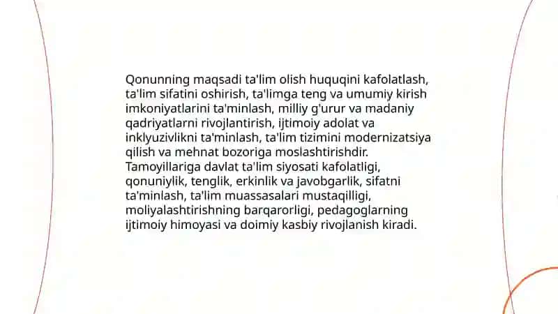 O'zbekiston Respublikasining " Ta'lim to'g'risida "gi qonuni va uning mohiyati 3