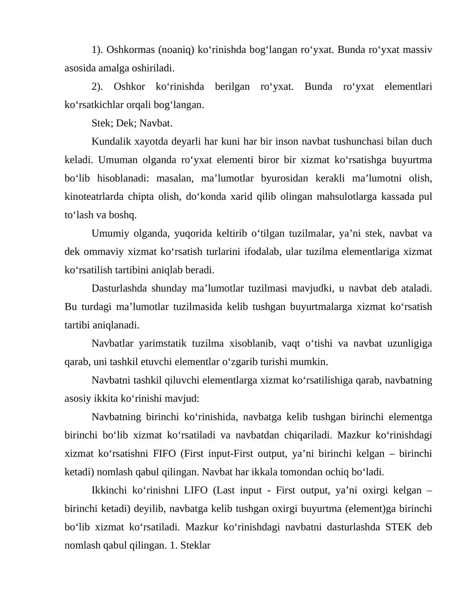 Roʻyxat koʻrinishidagi maʼlumotlar tuzilmasi 3