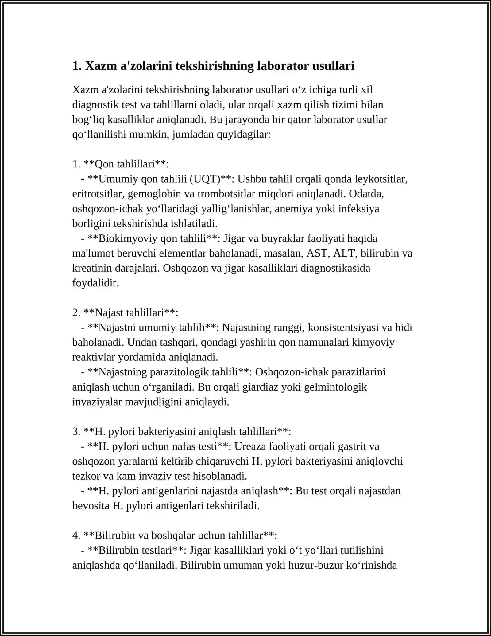 XAZM A'ZOLARINI ZAMONAVIY LABORATOR VA INSTRUMENTAL TEKSHIRISH USULLARI. ASOSIY KLINIK SINDROMLAR. SOG'LOM OVQATLANISH TAMOYILLARI 3