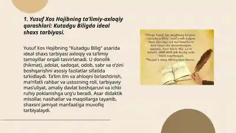 Yusuf Xos Hojib Mahmud Qoshgʻariy va Ahmad Yugnakiyning taʼlimiy axloqiy qarashlari Kaykovusning Qobusnoma asari va juvonmardlik tarbiyasi 3