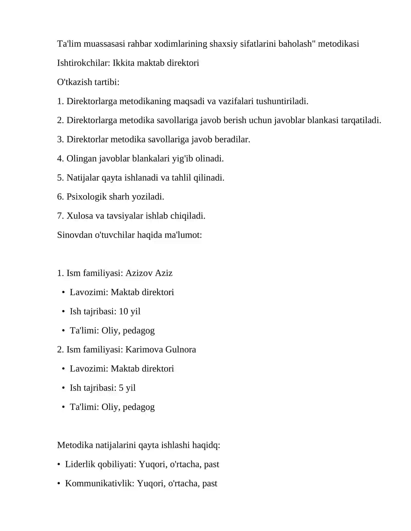Ta'lim muassasasi rahbar xodimlarining shaxsiy sifatlarini baholash metodikasi 3