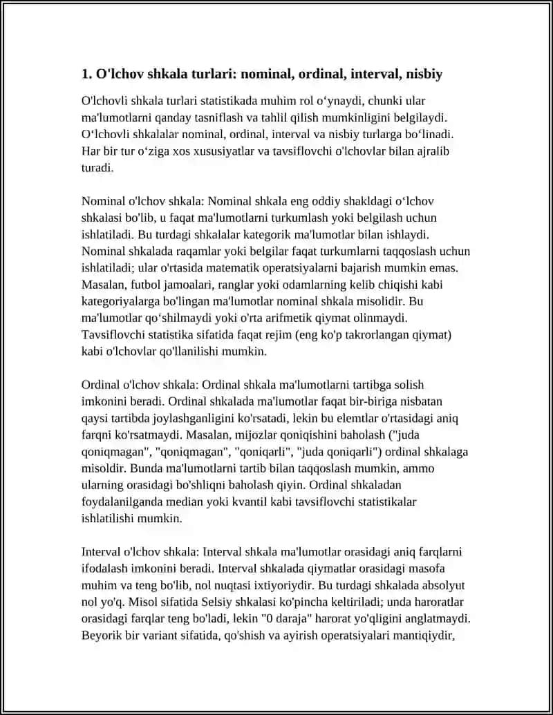 OʻLCHOV SHKALALARI UCHUN TAVSIFLOVCHI STATISTIKA 3