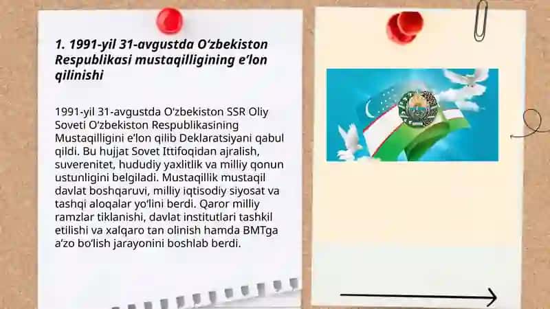 Mustaqil oʻzbekiston respublikasining tashkil topishi va uning tarixiy ahamiyati 3