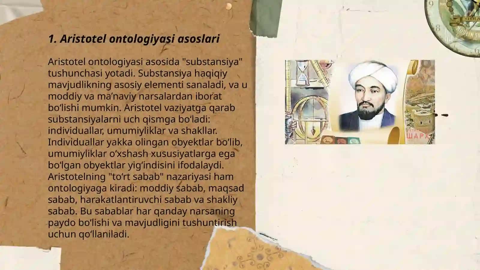 Aristotel,Farobiy va Kand ontologiyasida kategoriyalarning tasnifi 3