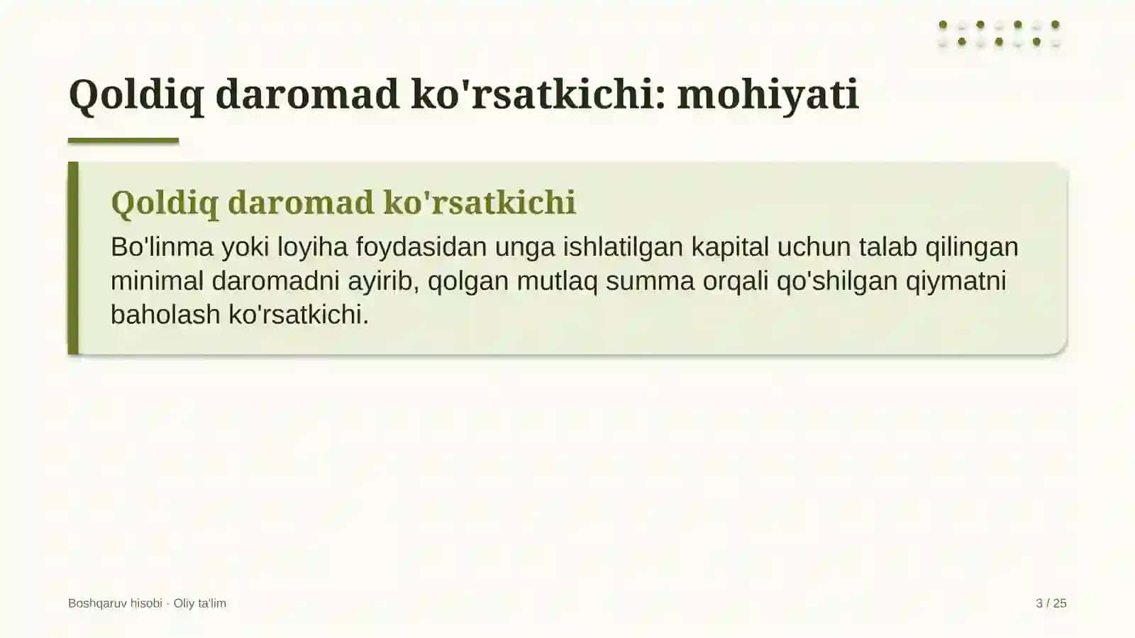 dasturiy ta'minot ishlab chiqish kompaniyalarida qoldiq daromad ko'rsatkichidan foydalanish 8629 3
