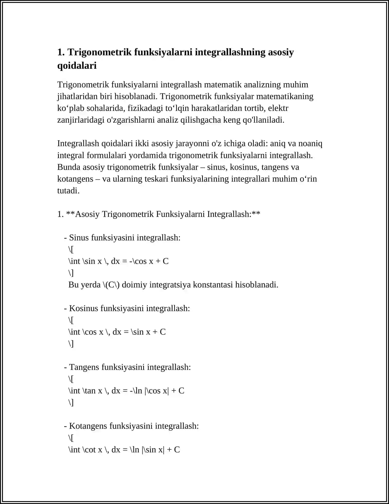 TRIGONOMETRIK FUNKSIYALARINI INTEGRALLASH 3