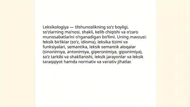 Leksikologiya. Leksikologiyaning shakllanishi va takomillashuvi 3