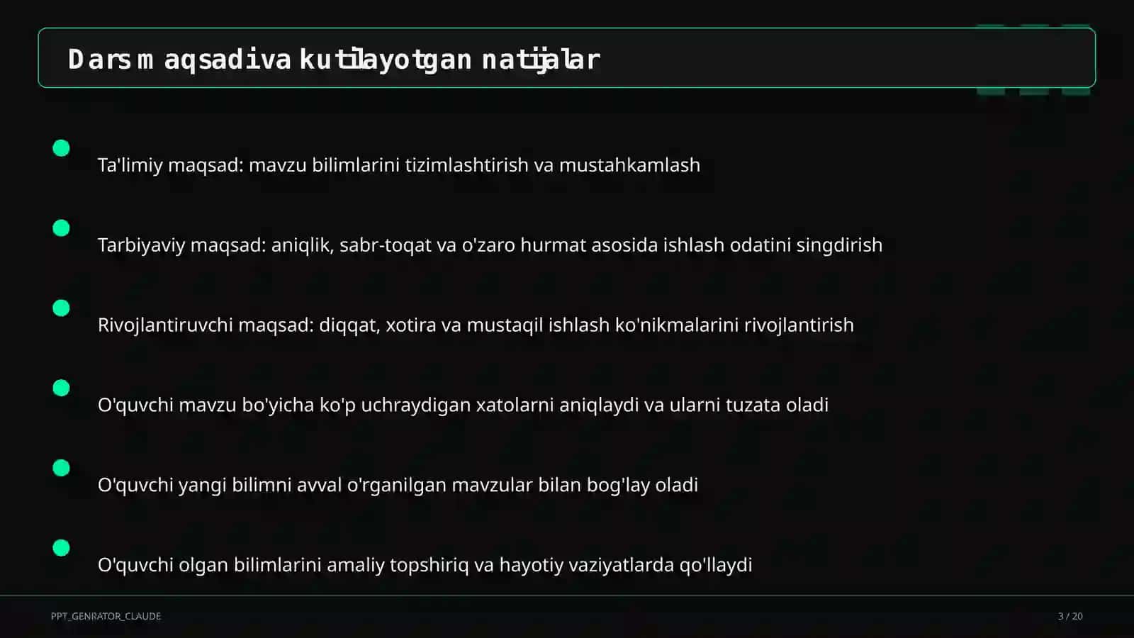 Dars rejasi 3