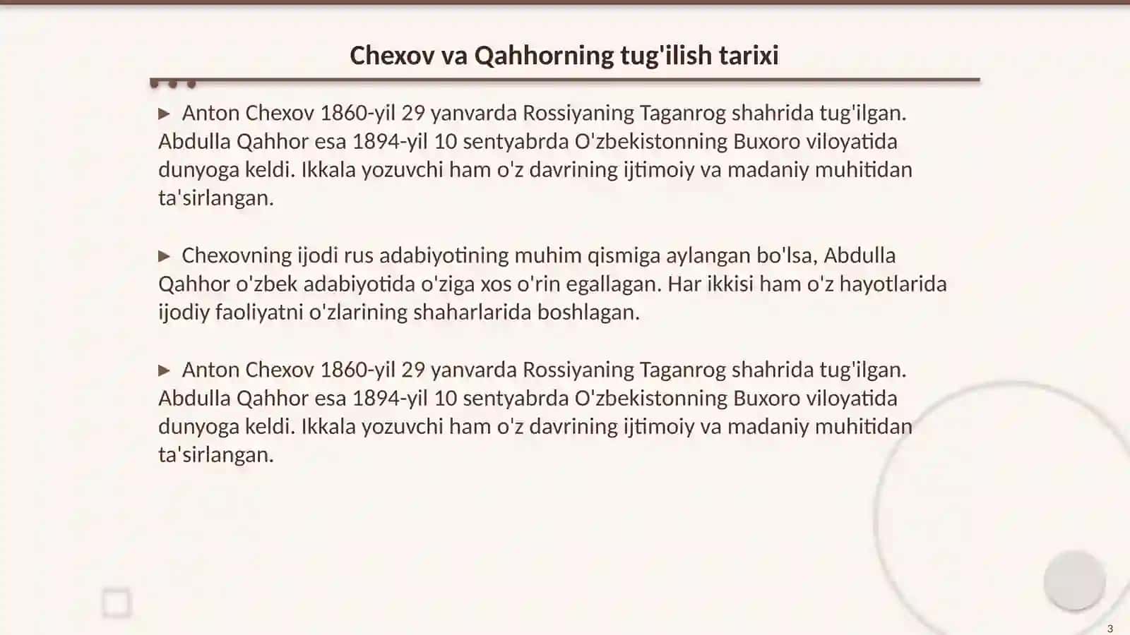 Chexov va Abdulla Qahhor ijodidagi mushtarak jihatlar 3