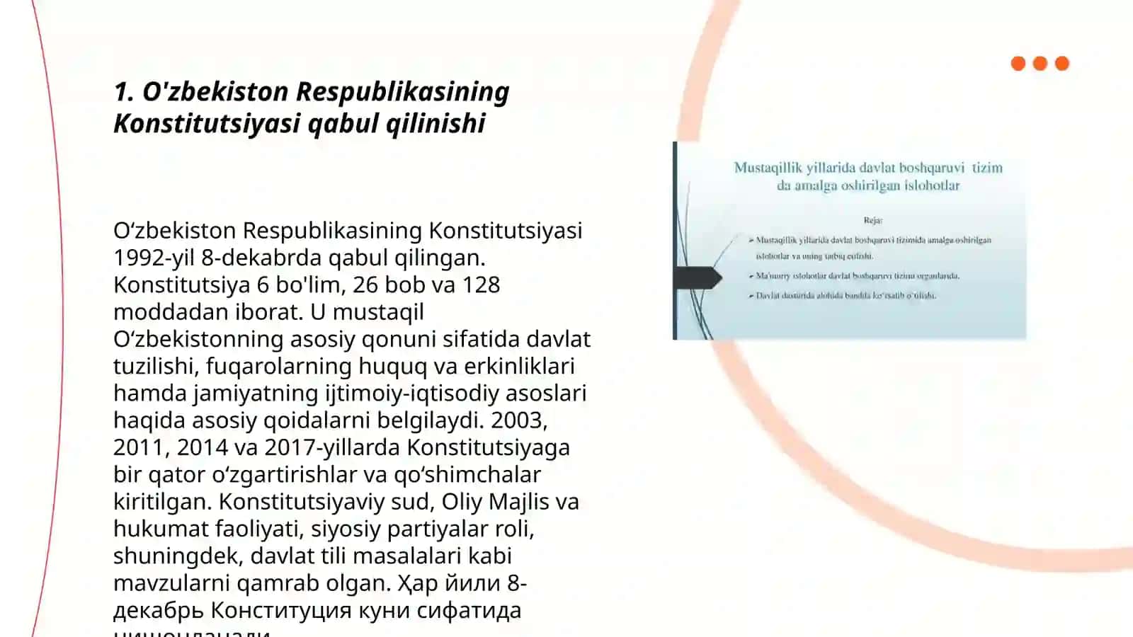 Mustaqillik yillarida davlat boshqaruv tizimida amalga oshirilgan islohotlar Ortiqova Mohiraxon Ibrohim qizi 3