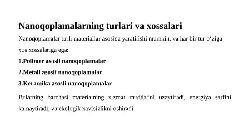 Nanoqoplamalar va Ularning Qo‘llanilishi 3