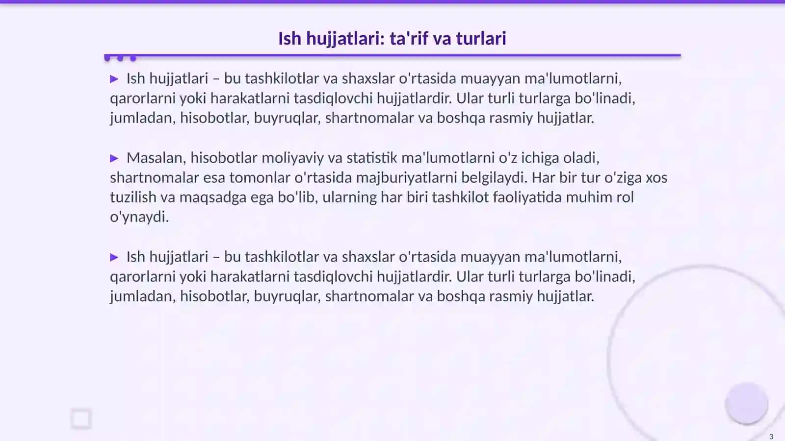 Ish hujjatlari va ularga qo'yiladigan asosiy talablar 3