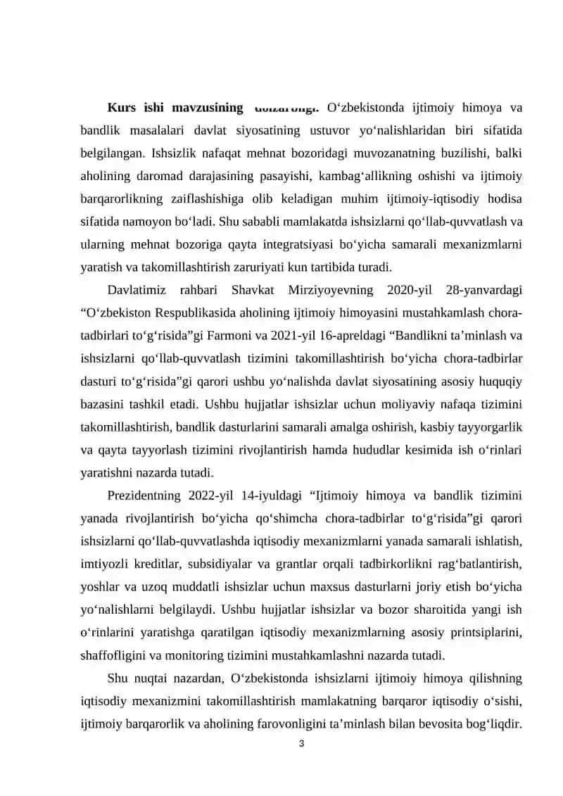 Oʻzbekistonda ishsizlarni ijtimoiy himoya qilishning iqtisodiy mexanizmini takomillashtirish 3
