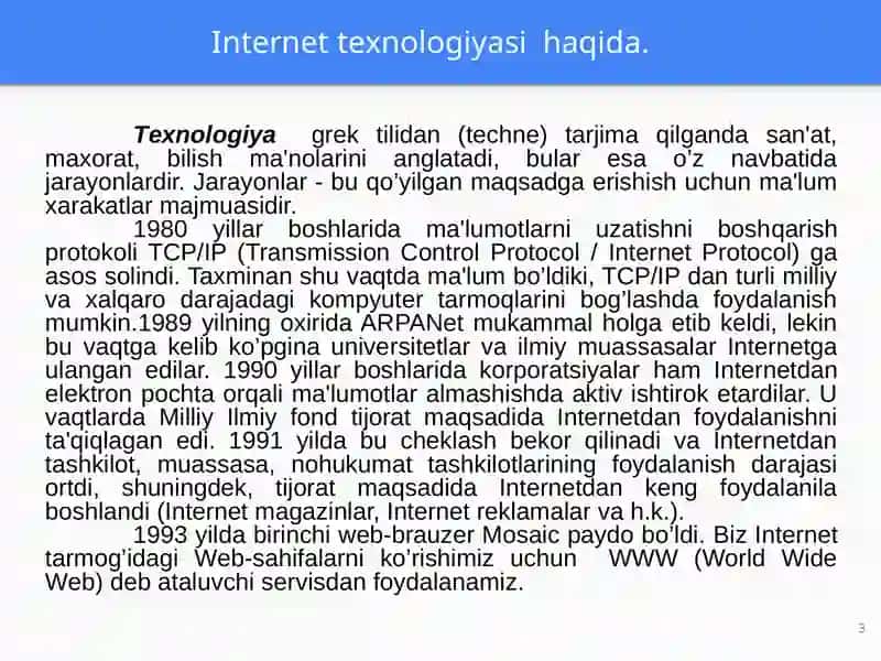 Wеb ilovalar yaratish faniga kirish. HTML razmet kalitiligakirish 3