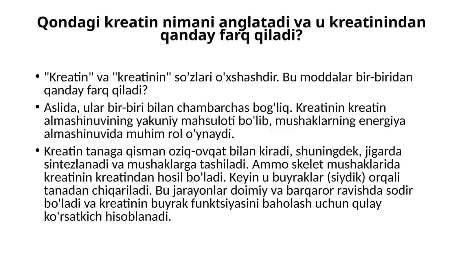 Qon testida kreatinin va karbamid nima? 3