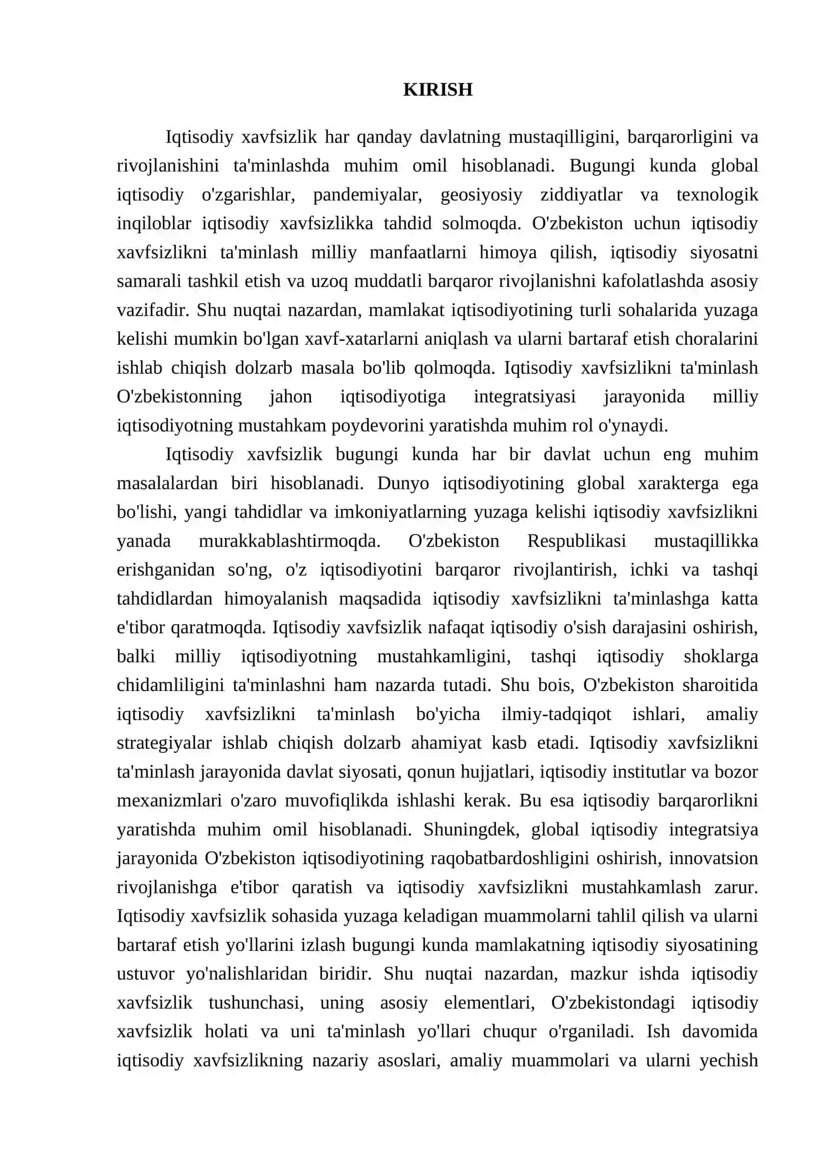 "Òzbekistonda iqtisodiy hafsizlikni taminlashning ustivor yònalishlari" 3
