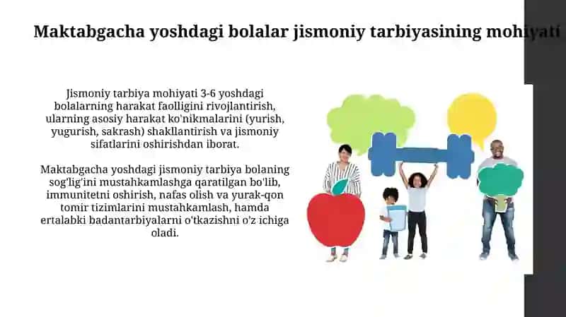 Maktabgacha yoshdagi bolalar jismoniy tarbiyasi mazmuni va vazifalari 3