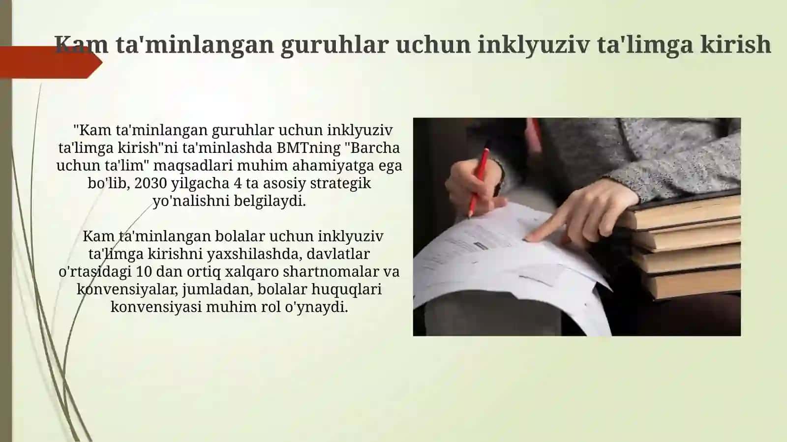 Inkulyuziv talim huquqiy asoslari xalqaro hujjatlarda taqdim qilish 3