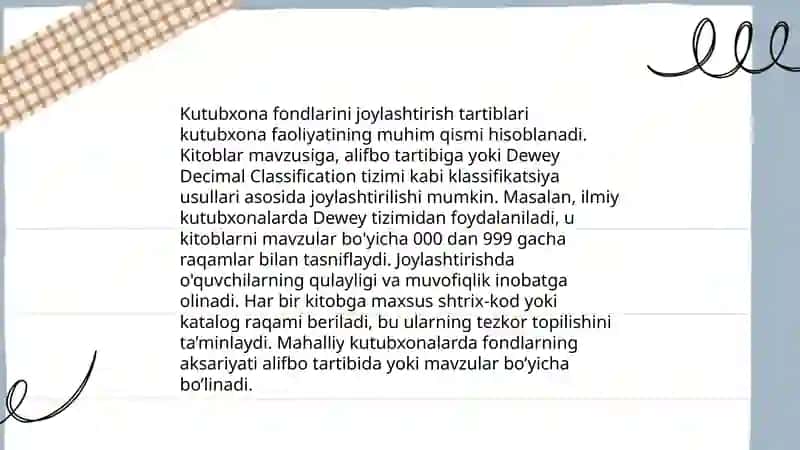 Kutubxona - axborot muassasalari fondlarini joylashtirish qoidalarini o'rganish 3