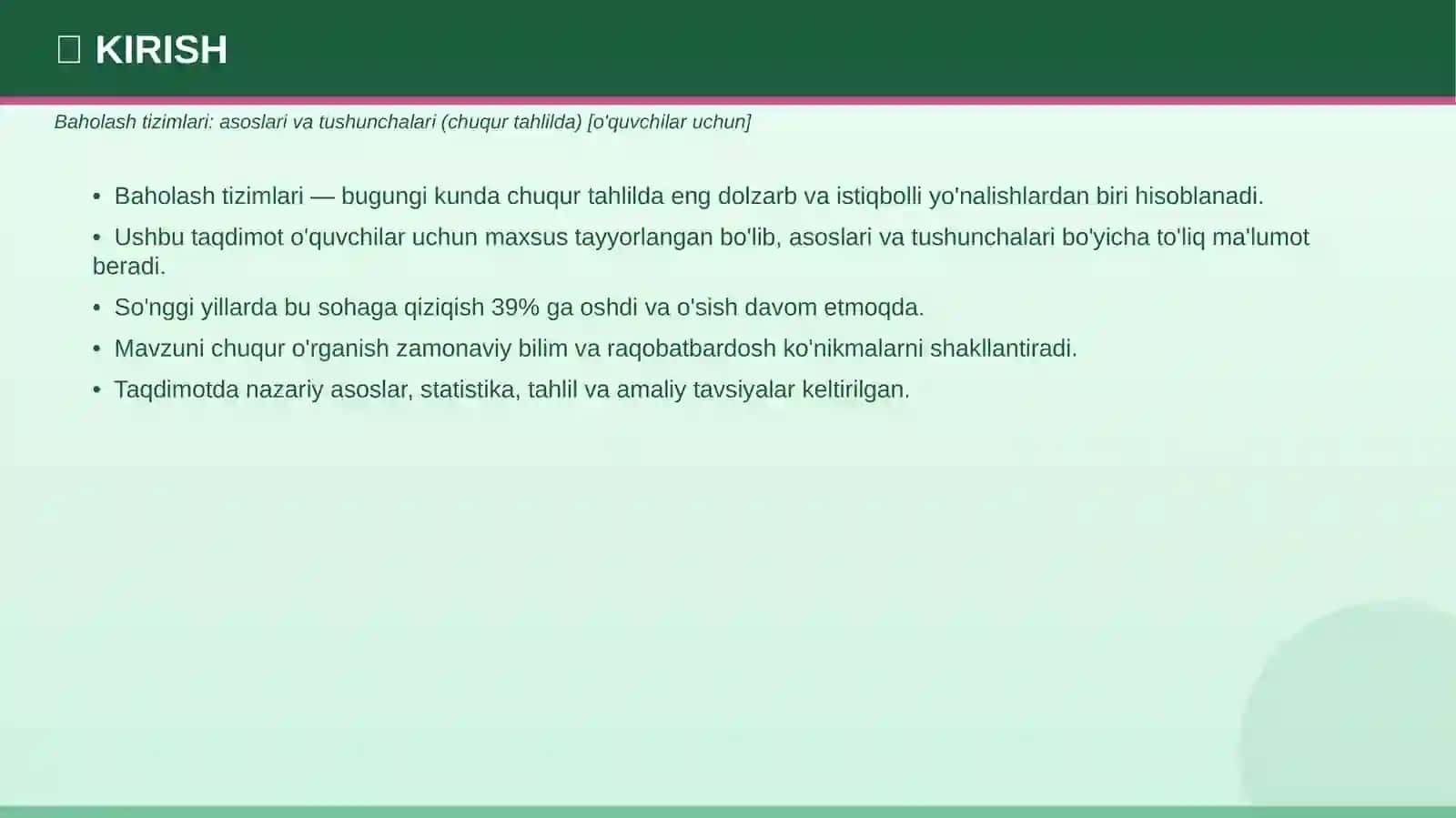 BAHOLASH TIZIMLARI 3
