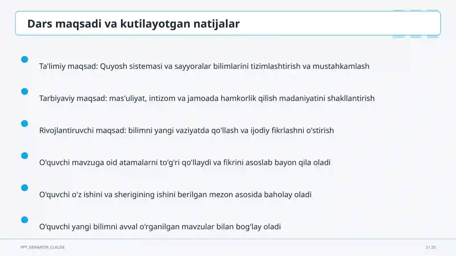 Quyosh sistemasi va sayyoralar (4-sinf) 3