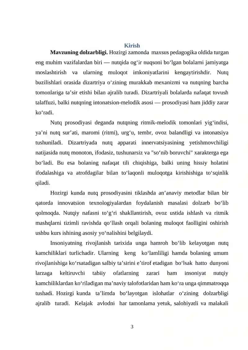 “Dizartriyali bolalarda nutq prosodiyasinining buzilishlarini bartaraf etish texnologiyasi.” 3