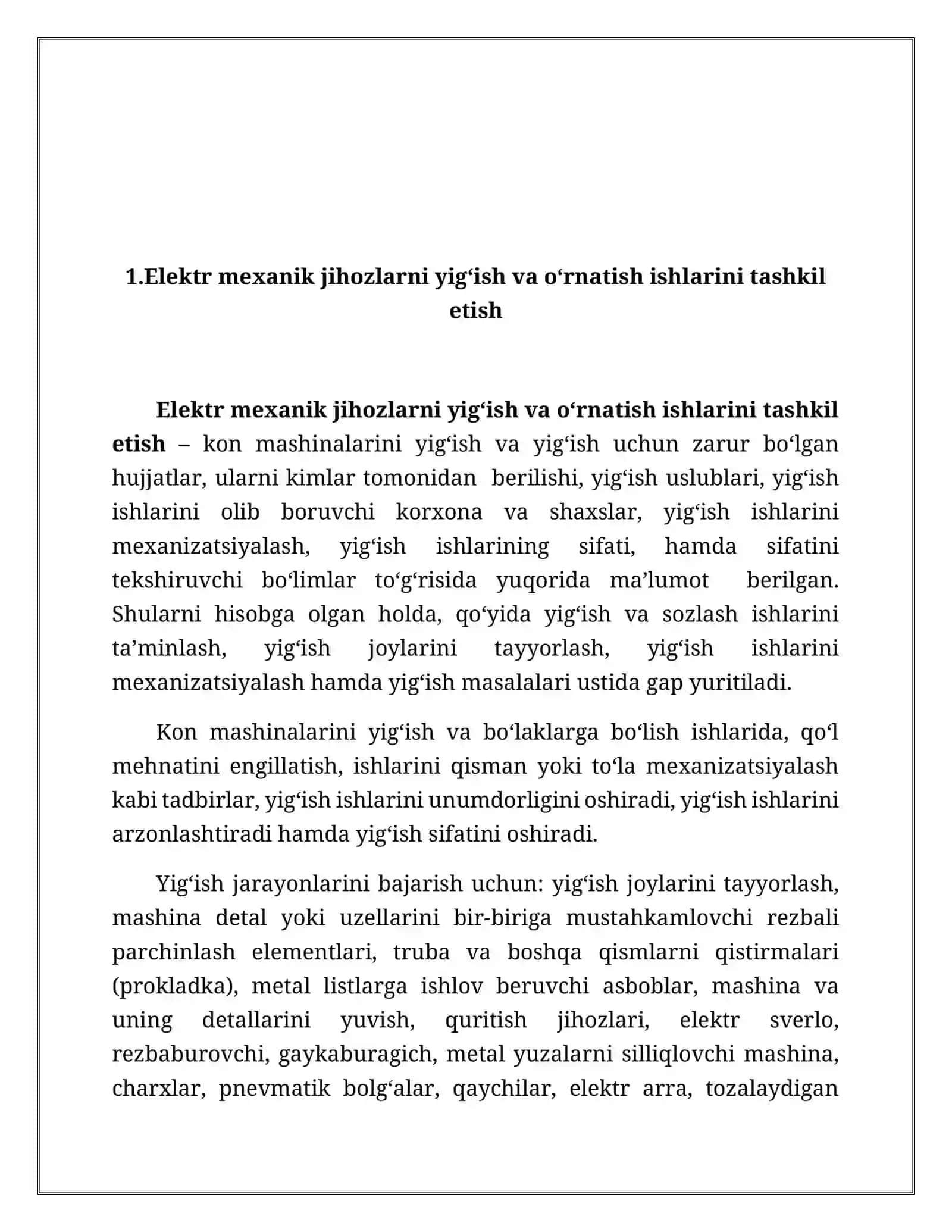 Elеktr mехanik jihozlarni yig‘ish va o‘rnatish ishlarini tashkil etish 3