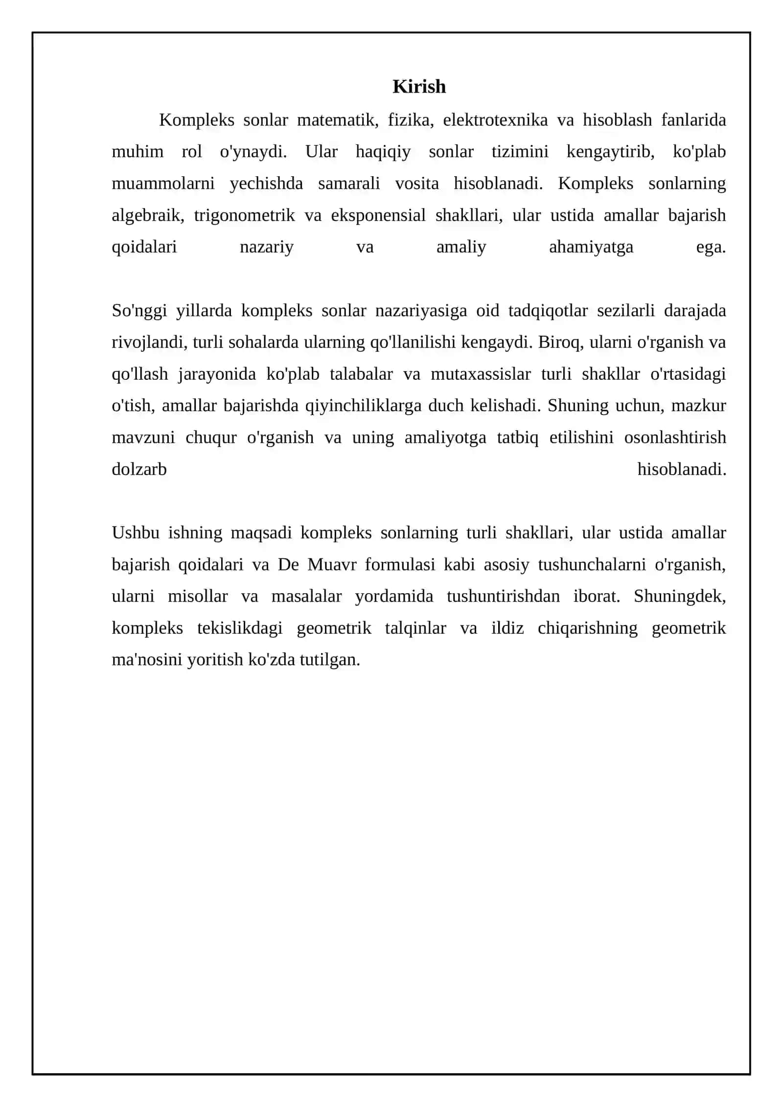 Hisob (. kompleks sonning algebraik , trigonometrik va korsatkichli shakl 3