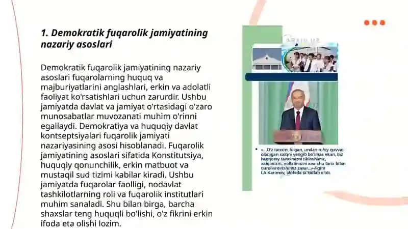 Oʻzbekistonda demokratik fuqarolik jamiyati asoslarining shakllanishi amalga oshirilgan siyosiy islohotlar 3