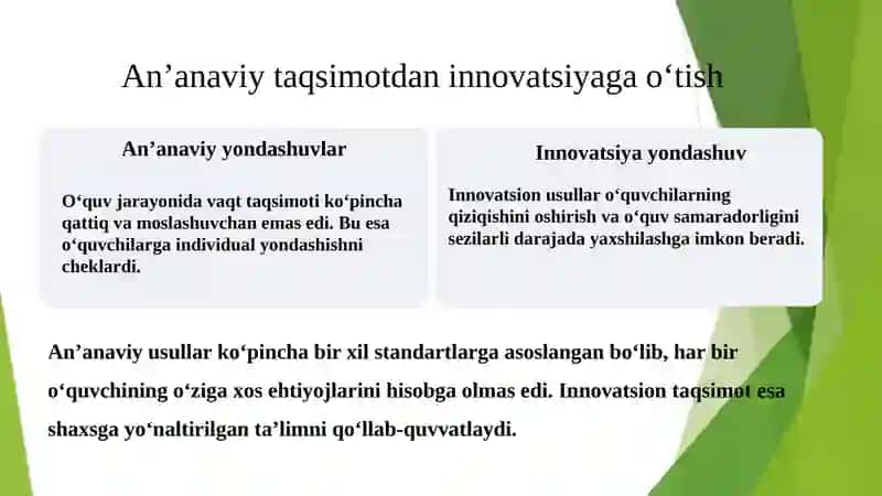 O‘quv jarayonini tashkil etishda muhim sanalgan,tarifikatsiya dars jadvallarini tuzishning innovatsion yo‘llari. 3