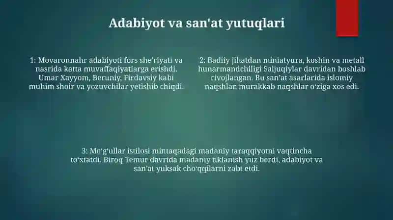 Ix-Xll Asrlarda Mavaronnahr Va Xurosonda Madaniy Hayot 3