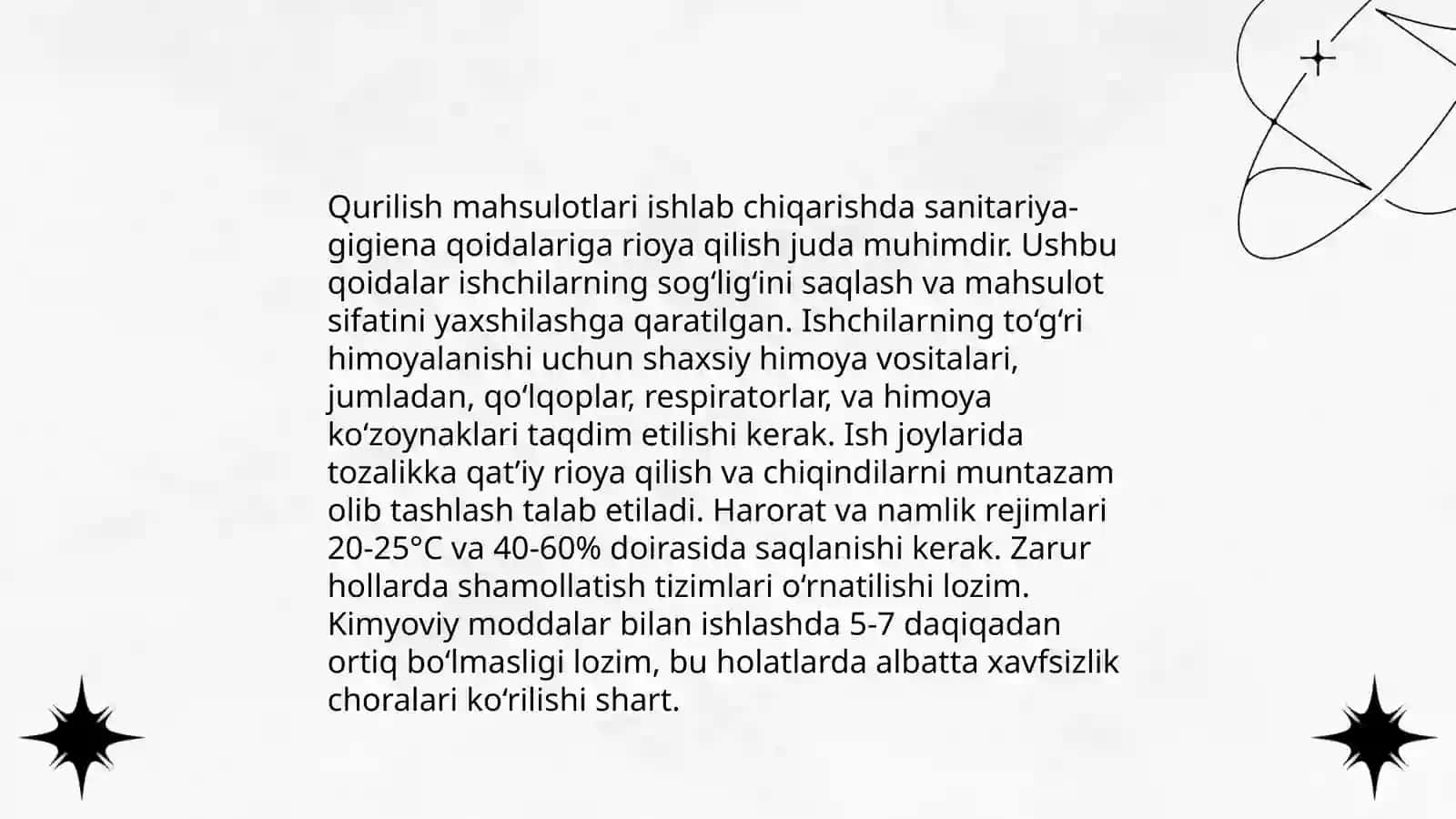 Qurilish mahsulotlari ishlab chiqarish korxonalarini loihalashda sanitariya va gigiena qoidalariga amal qilish 3