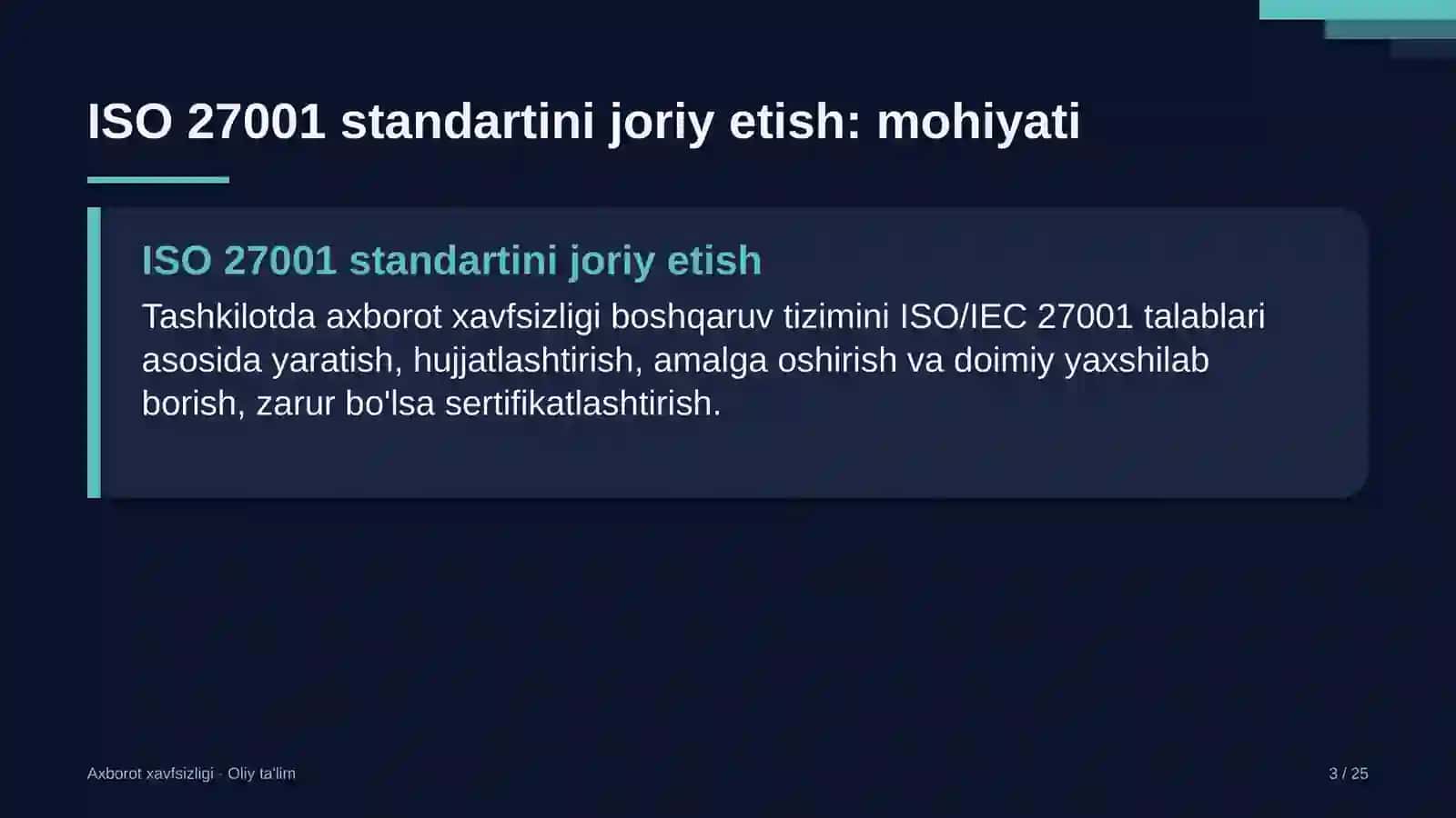chegara oldi savdosida iso 27001 standartini joriy etish 2874 3