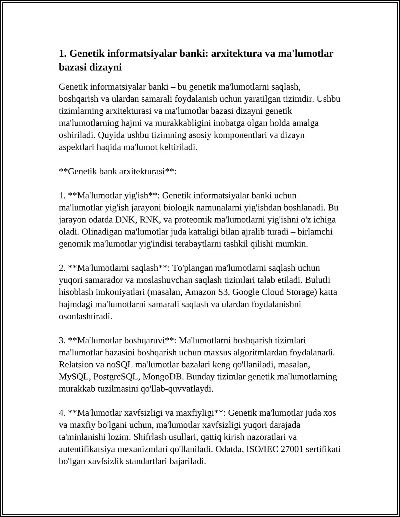 BIOINFORMATIKA VA GENOMIKA FANLARI KELAJAGI,GENETIK INFORMATISIYALAR BANKI 3