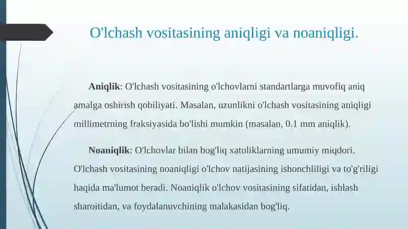 O’lchashvositalarini qiyoslash va kalibrlash fanidan O’lchashvositalarini metraligi ko’rsatgichlari gatasiretuvchi omillar mavzusida taqdimoti 3