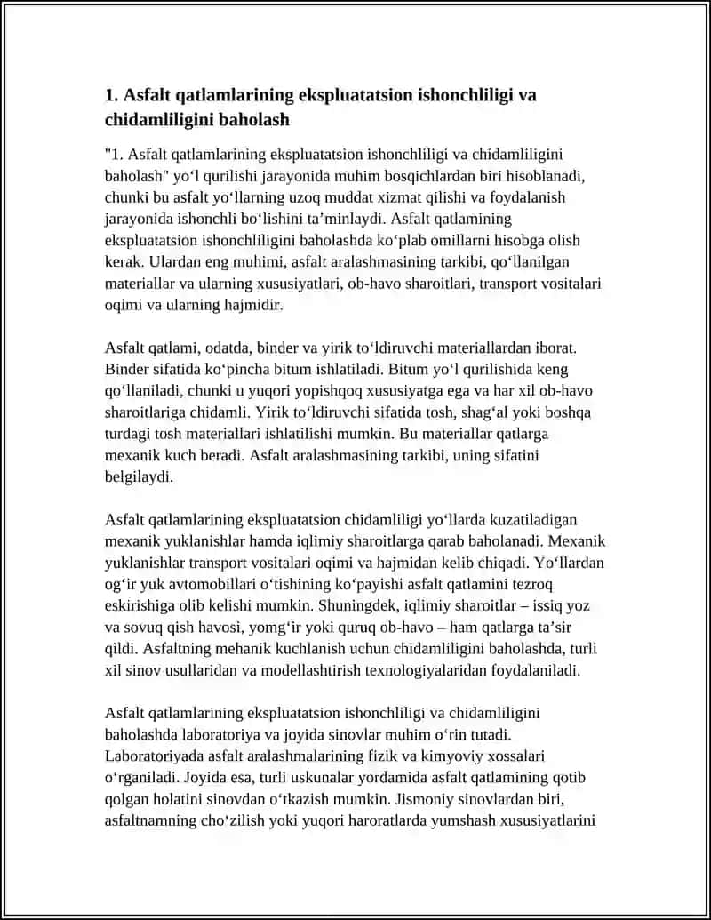 YO‘L QURILISH MATERIALLARI VA MAHSULOTLARINING EKSPLUATATSION ISHONCHLILIGINI BAHOLASH 3