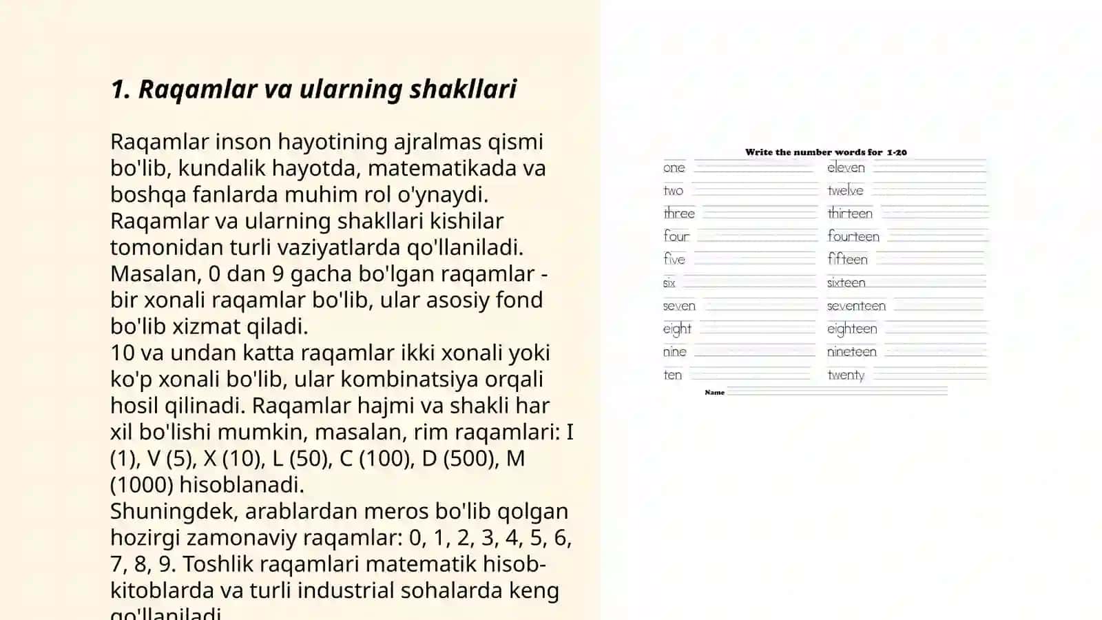 Raqamlar va ularning shakllari 3