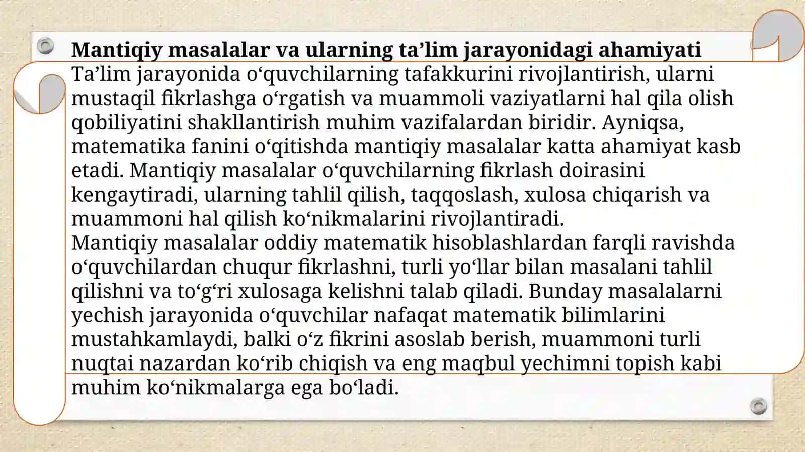 Mantiqiy masalalar orqali o‘quvchilarning ijodiy qobiliyatlarini rivojlantirish.” 3