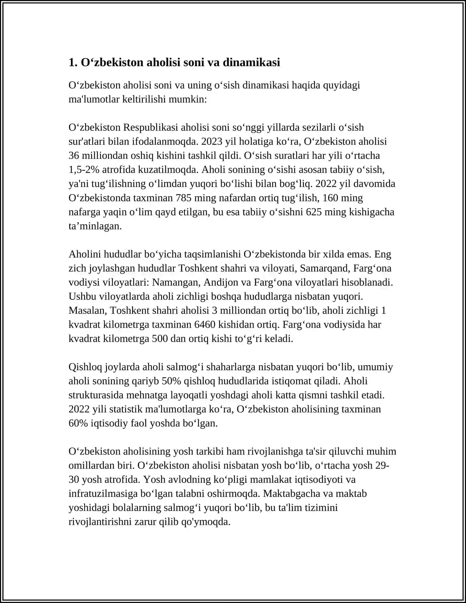 O‘ZBEKISTON AHOLISI VA UNING JOYLASHUVI 3