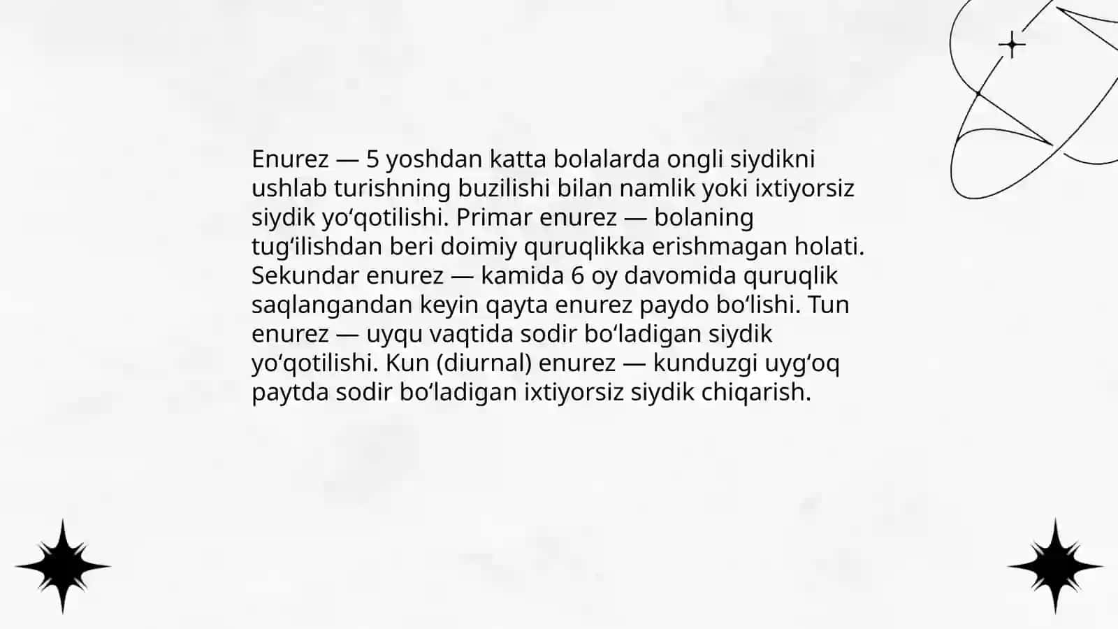 Enurez, siydik chiqarish yoʻllari neyrogen disfunksiyasi 3