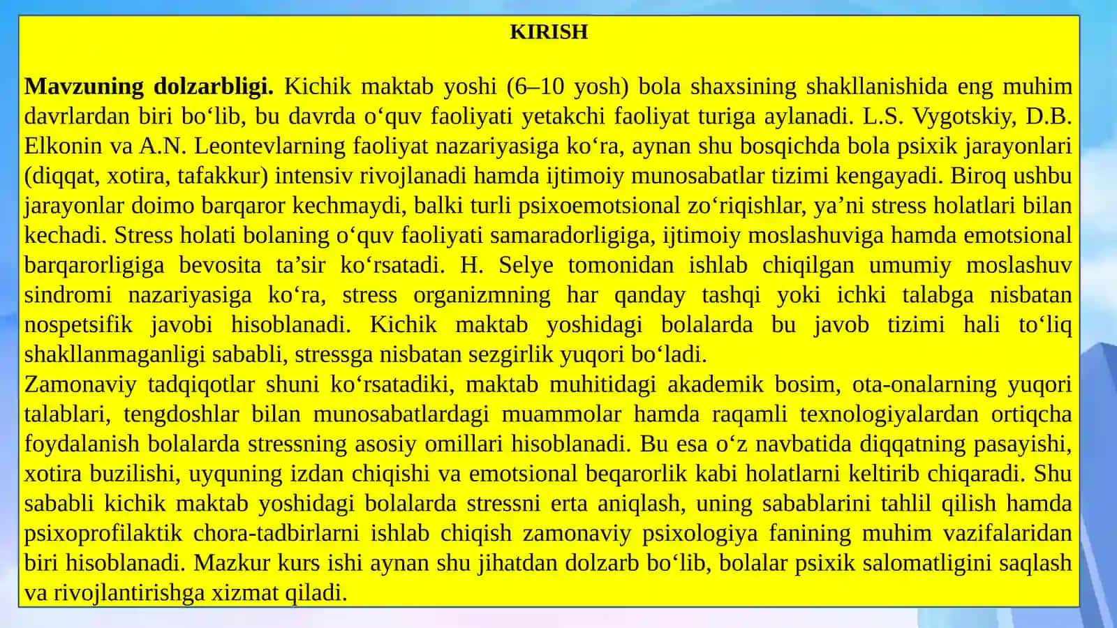 KICHIK MAKTAB DAVRIDA STRESS VA UNING TAHLILI 3