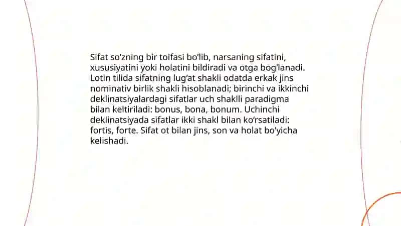 Sifatni gramatik kategoriyalari. Lug'at shakli. Sifatlarning 1-2 guruhi 3