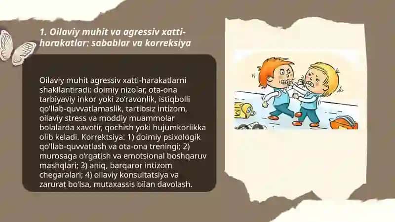 Bolalardagi aggressive xatti-harakatlarni paydo bo'lish sabablarini o'rganish va korreksyalash 3