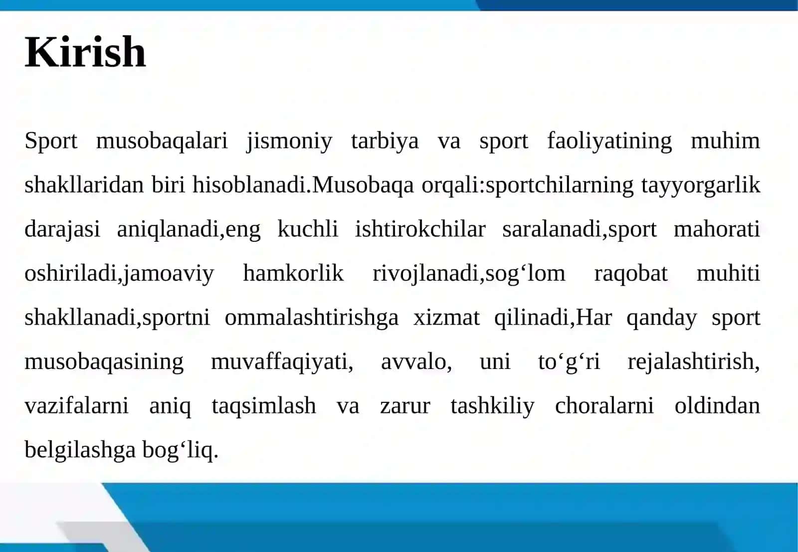 SPORT MUSOBAQALARINI REJALASHTIRISH VA TASHKIL ETISH BOSQICHLARI 3