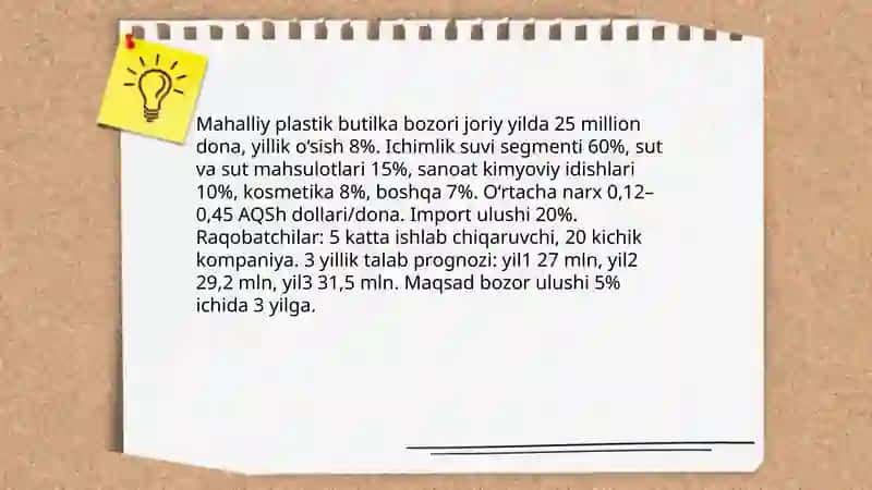 Plastik butilka ishlab chiqarish boʻyicha biznes reja 3