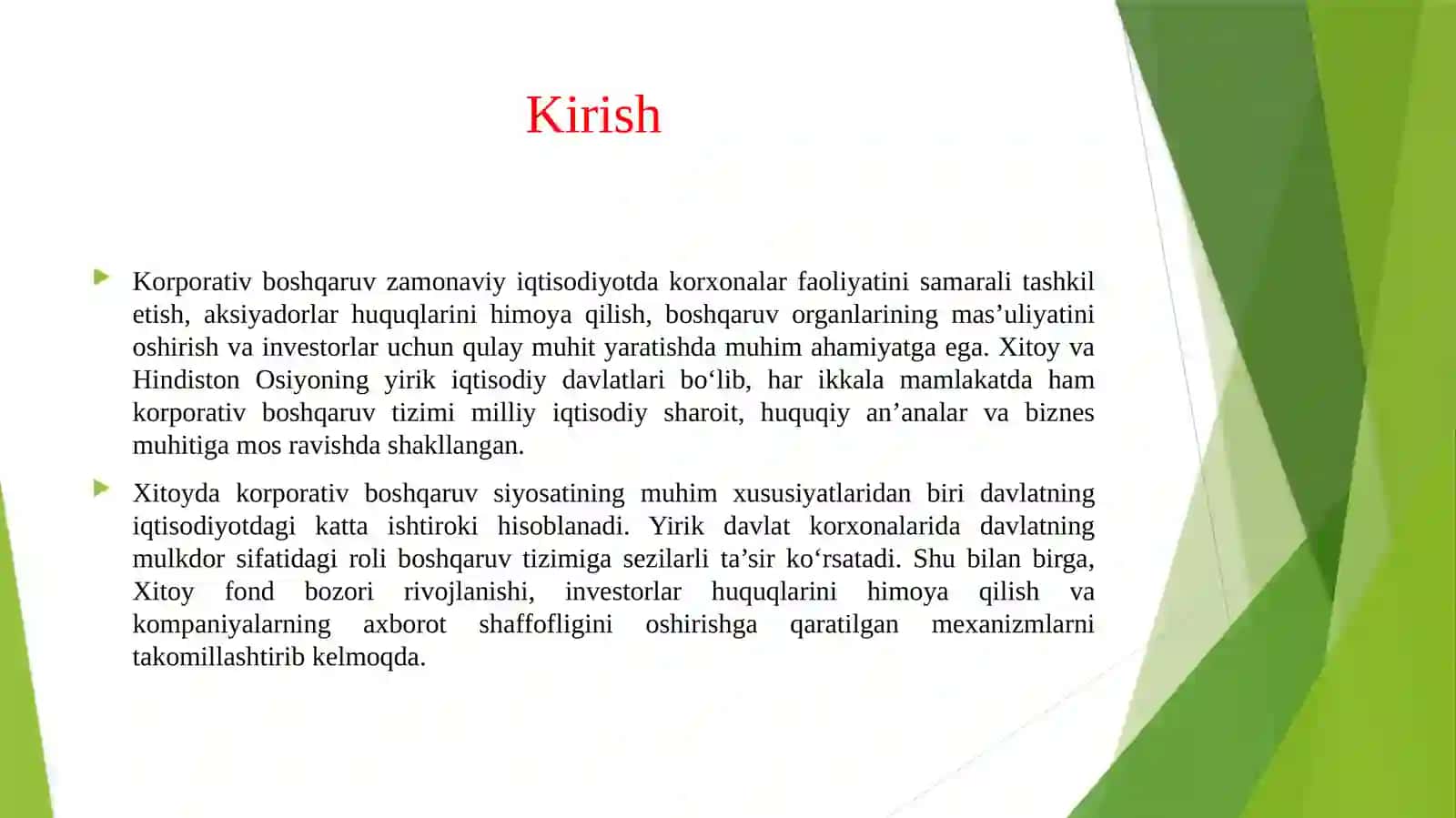 Xitoy va Hindiston davlatlarda korporativ boshqaruv siyosati 3