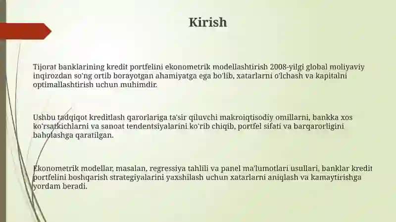 Tijorat banklarining kredit portfelini ekonometrik modellashtirish 3