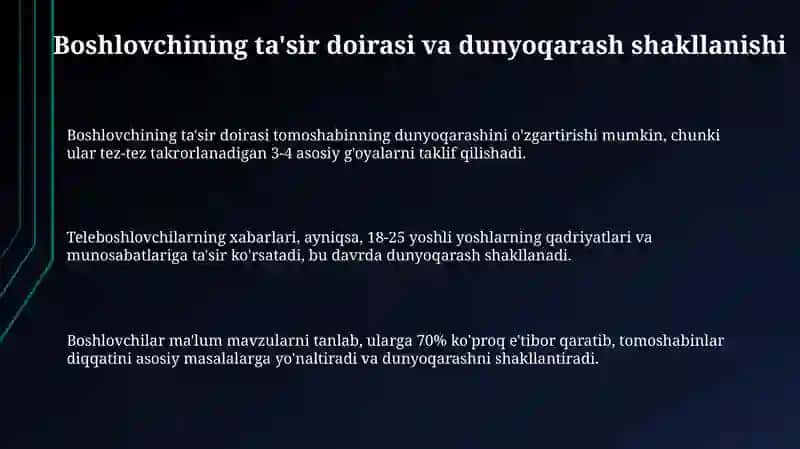 Teleboshlovchi tomoshabin dunyoqarashini shakllantiruvchi sifatida 3